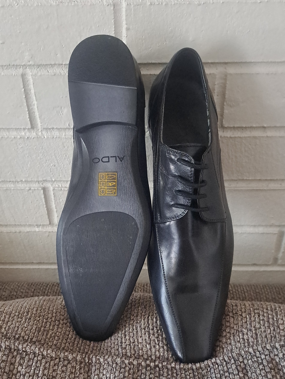 Aldo Black Leather Lace-Up Square-Toe Dress Oxfords